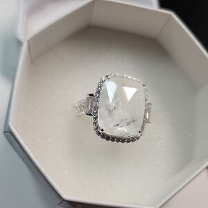 Bomb Party Ring Elegant Silver and White Gemstone Ring Size 9